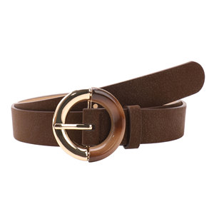 Damesriemen Vintage riemen Dames PU-riem Suède textuur Tweekleurige ronde gesp Retro mode tailleband - Product Image 6