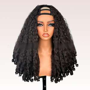 Perruque synthétique HAIRCUBE en cheveux naturels lisses africains, résistante <span class=keywords><strong>à</strong></span> la chaleur, haute température, avec bandeau élastique, noire, effet lâche, photo réelle - Product Image 4