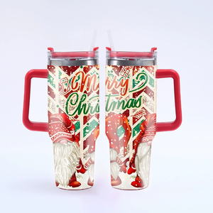 Neue 40oz Weihnachtsmuster-Thermobecher Weihnachtsgeschenke Süßigkeiten Schneemann Schneeflocke Baum Kaffeebecher Mit Griff Deckel und Strohhalm - Product Image 3