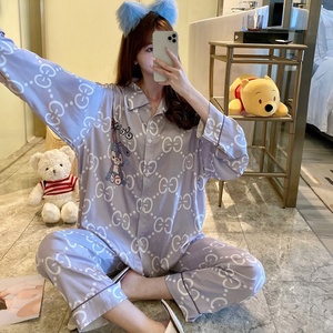 Günstige Piyamas Damen Turn-Down Kragen Nachtwäsche Dünne Milch Seide Cartoons Wohnzimmer Lounge wear Korean Cute Hot Sale Home Wear - Product Image 5