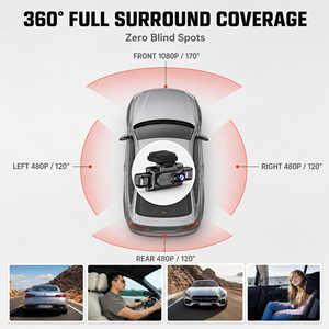 Caméra de tableau de bord de voiture avec enregistrement 4 directions, caméra frontale 1080P, vision nocturne, DVR de voiture - Product Image 5