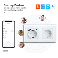 Prise murale intelligente double Tuya WiFi EU 16A avec ports USB A+C, contrôle vocal et à distance via application, surveillance de la consommation électrique domestique IP21
