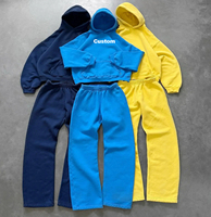 Ensemble sweat à capuche et pantalon de survêtement pour homme en coton bouclette épais, coupe oversize, hiver, effet délavé soleil, 500 g/m², imprimé, délavé à l'acide, effet vieilli