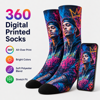 Chaussettes de sport imprimées numériquement à 360°, portrait personnalisé, impression numérique intégrale, polyester doux, OEM