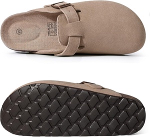 Zoccoli da <span class=keywords><strong>Donna</strong></span> in Vera Pelle Scamosciata Stile Classico Casual con Suola in <span class=keywords><strong>Sughero</strong></span> Leggeri Antiscivolo Tipo Birkenstock - Product Image 1