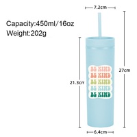 BORGE 450ml Bouteille de boisson à double paroi réutilisable Tasse à eau mate en plastique droite avec couvercle et paille