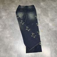 Pantalon en jean délavé personnalisé avec logo, style vintage, délavé au soleil, hip-hop, appliqués, coupe droite, décontracté, avec patchs