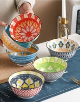 Bohemian Plant Novelty Design Ceramic Dinnerware Sets Reusable Large Serving Bowls for Salad Rice and Soup