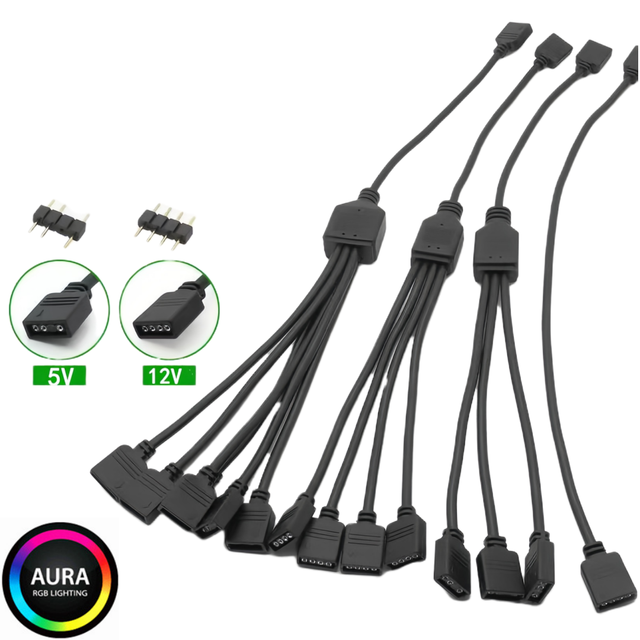 3pin ARGB Splitter Cable 1 to 2 3 4 Female to Female 5V 3 Pin Addressable Fan LED RGB Splitter Extension Sync Cable 12V 4pin