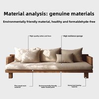 Canapé d'angle rustique Wabi-Sabi, minimaliste et moderne, en bois massif, trois places, avec coussin en éponge et housse amovible lavable, idéal pour les petits espaces