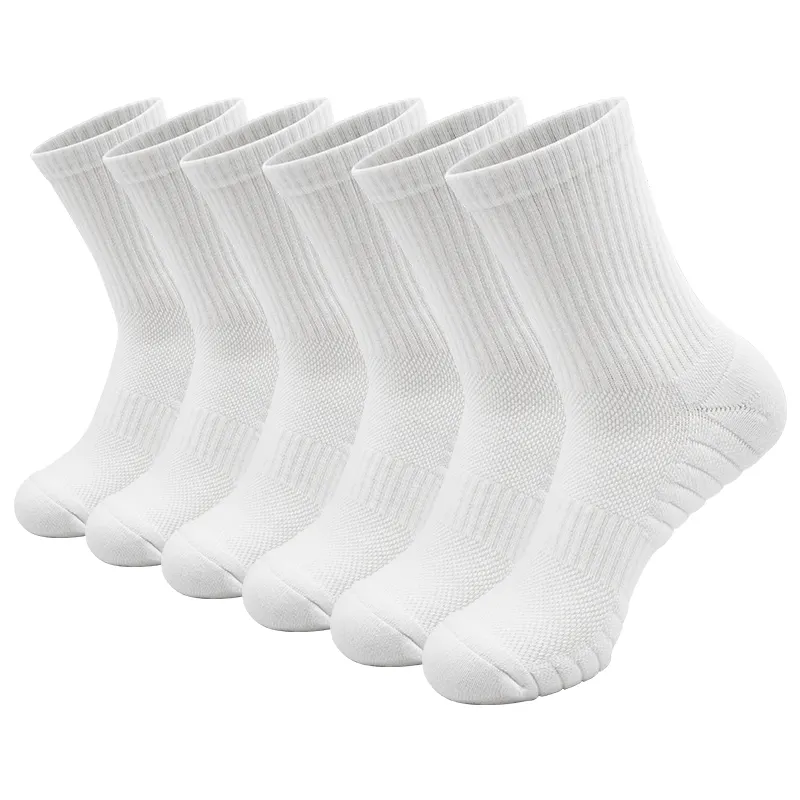 Fabrication de chaussettes de sport blanches en coton biologique tricotées avec logo et design de marque, épaisses et longues, pour hommes et femmes, unisexes avec logo