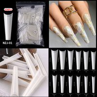 Misscheering - 500 Uñas Postizas de Ataúd XXL, Estilo Stiletto Curvado, Transparentes, Francesas, ABS, Media Cobertura, Puntas de Uñas de Salón, Forma de Arco