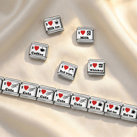 Breloques tendance en acier inoxydable de 9 mm pour bracelet, style italien, avec motifs 'J'aime Boire' (Vin, Bière, Cocktail, Café, Cola, Thé) pour la création de bijoux DIY