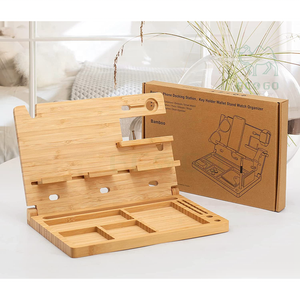 Support de bureau multi-appareils en bois de bambou Station d'accueil pour hommes pliable Table de chevet organisateur plateau de rangement de bureau - Product Image 2