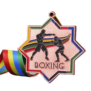 Plating Sports Running Marathon Medal Custom Metal Star Shape Martial Art Luxury Medals Custom With Ribbon