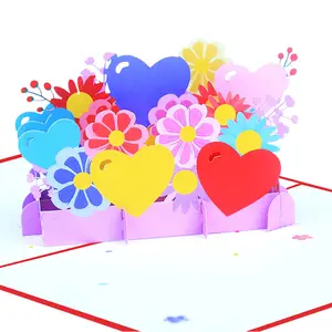 Biglietto per l'anniversario di matrimonio fatto a mano I Love You Heart Gift san valentino 3D biglietti Pop-Up con fiori di auguri