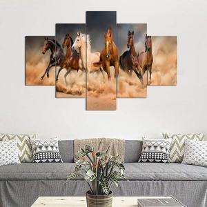 Pintura al Óleo de Animales, Impresión HD de Caballos Corriendo sobre Lienzo, Arte de Pared Grande de 5 Piezas, Precio de Fábrica al por Mayor - Product Image 2