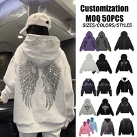 Sweat-shirt à capuche pour homme, hiver, brodé, à sequins brillants, manches longues, décontracté, style bling, avec ailes scintillantes et blocs de couleur