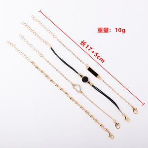 Fashion Jewelry <b>Sets</b> <b>Bracelets</b> Women's Gold Chain Heart Rhinestone Black Cord Adjustable Gift 2024 - Product Image 4