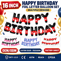Lot de ballons en aluminium Joyeux Anniversaire de 16 pouces en gros, bannière de ballons Mylar personnalisée OEM/ODM pour décorations de fête d'anniversaire