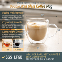 Mug à café en verre à double paroi pour cappuccino - Verre borosilicate soufflé à la main avec poignée - Isolation thermique avancée - Vente en gros