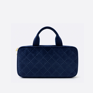 <b>Navy</b> Embossed Velvet Polyester Hanging for Organizer Zippered Mesh Compartments Metal Hook Handles for Travel Carry-On Use - Product Image 1