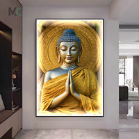Lampe murale LED décorative avec peinture murale bouddhiste, portrait de Bouddha doré, design moderne et actuel, pour la décoration de la maison