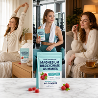 Gummies de Bisglycinate de Magnésium en Gros, Marque Privée OEM, 60 Unités, Végétaliennes, Sans Sucre, Sans OGM, Pour Adultes