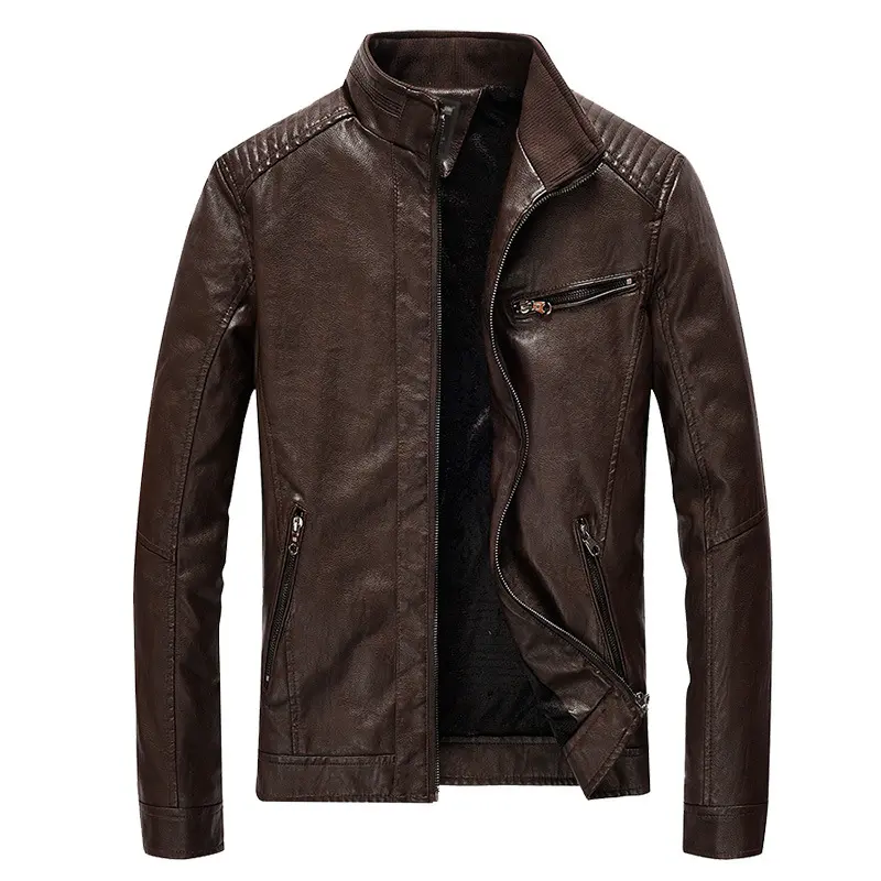 2022 Latest Design Brown Fall Casual Men's Sheepskin Bike Motorcycle Leather for Men Lightweight Outwear Leather Jacket Coat Men