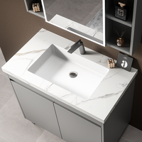 Meuble-lavabo mural gain de place avec armoire miroir, unité de lavabo flottante compacte pour petite salle de bain