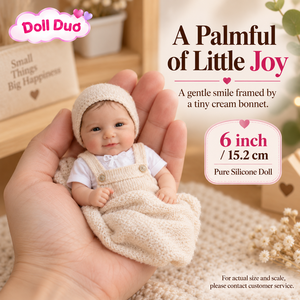 ตุ๊กตาเด็กเกิดใหม่ซิลิโคนทั้งตัวขนาด 6 นิ้ว รุ่น Doll Duo Custom พร้อมหมวกไหมพรมสีครีม ยิ้มแย้ม ของขวัญคริสต์มาสส่วนตัวสำหรับเด็ก - Product Image 1