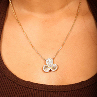 CZ Halo Cannelé Triple CZ Trèfle Collier Plaqué Or 18k Bijoux en Argent Sterling 925 pour Femmes