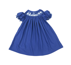 Royal Blue Puff Sleeve Toddler Baby Girls Hand Smocked Nativity <b>Christmas</b> <b>Dress</b> From Vietnam Best Price - Product Image 3