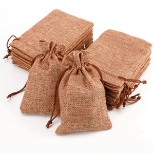 Custom Vintage Light Coffee <b>Hessian</b> Wedding Favor Bags Mini Jute Drawstring Burlap <b>Sack</b> Pouches for Weddings & Birthdays - Product Image 1
