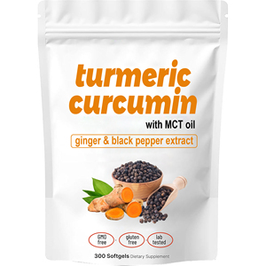 Cápsulas Blandas de Cúrcuma y Curcumina de Marca Privada, Suplemento Dietético con Extracto de Jengibre y Pimienta Negra con Aceite MCT, 300 Cápsulas Blandas - Product Image 1