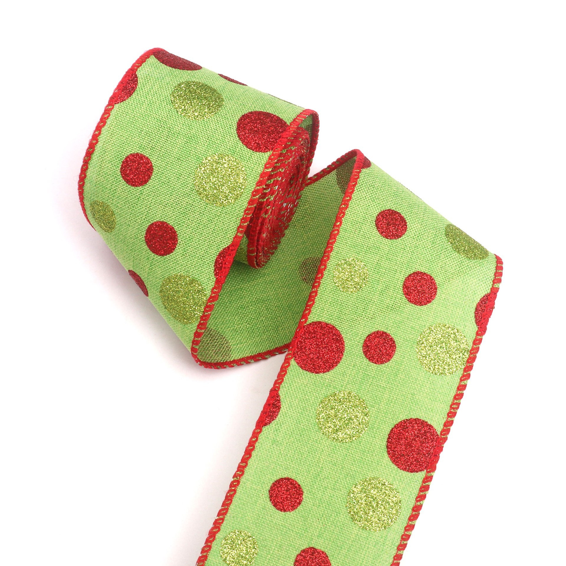 Pois verts avec bord rouge-6,3 cm, 10 mètres par rouleau