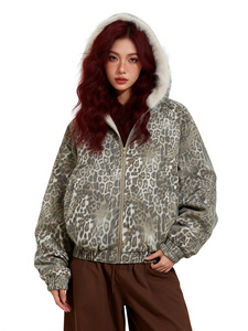 Blouson matelassé vintage à imprimé léopard, coupe courte et ample, unisexe, pour homme et femme, idéal pour l'hiver - Product Image 5