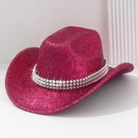 Chapeau de cowboy bohème western scintillant bleu roi avec bande à clous argentés pour femme, idéal pour les festivals de musique et les fêtes personnalisées, vente en gros
