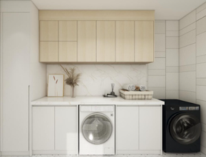 Meubles de salle de lavage contemporains et simples sur mesure avec lavabo et panier - Product Image 5