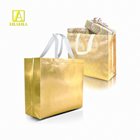 Sac de transport réutilisable LILALILA en tissu non tissé or et argent, réfléchissant, en PP, avec poignées ouvertes