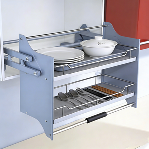 Verstelbare keukenliftkast met soft-close systeem, dubbele neerlaatbare plank, hefbaar ladekastje, liftmand, keukenkastrek - Product Image 2