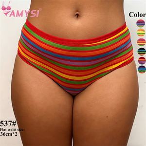 阿米斯537 #   透气牛奶丝内裤高腰高腰无缝环保环保彩色条纹薄款大码内衣 - Product Image 1