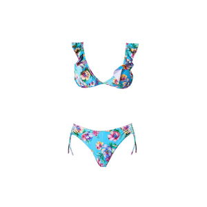 Set Bikini HDJ con Stampa Floreale, Costume da Bagno Due Pezzi Taglia 42 44 46, Abbigliamento da Spiaggia per Donne, Laccetti Laterali con Volant Elasticizzati - Product Image 3