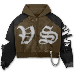 Custom Embroidered Graphic <b>Cropped</b> <b>Hoodie</b> for Adults Streetwear Fashion <b>Zip</b> <b>Up</b> Hooded Top with Chain Detail and Custom Logo - Product Image 2