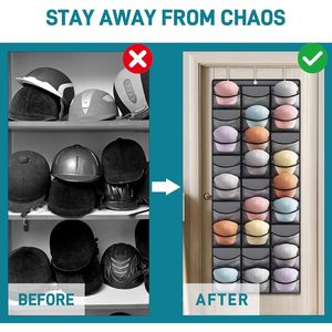 <b>Hat</b> Organizer 27 Pocket Over The Door Clear Deep Pockets For Baseball Caps Storage Closet Hanger Minimalist Design - Product Image 3