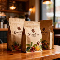 Sachets personnalisés imprimés écologiques à soufflets latéraux, fond plat, anti-humidité, avec fermeture éclair et valve, pour café 250g et chewing-gum