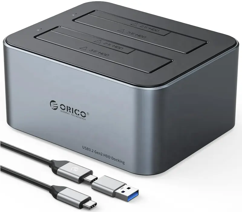 ORICO alluminio Dual Bay Hard disk Docking,Tool Free USB C a SATA 3.0 6Gbps HDD Docking support UASP per 2.5/3.5 pollici HDD 36TB