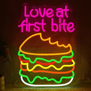 Insegna Pubblicitaria LED Illuminata a Tema <span class=keywords><strong>Hamburger</strong></span> e Patatine Fritte, Lampada Decorativa al Neon per Interni, Insegne al Neon per Uso Transfrontaliero - Product Image 3