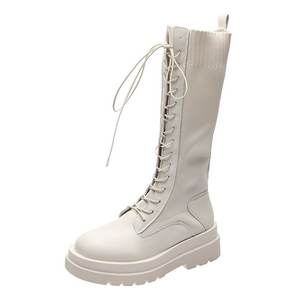 HANO automne et hiver Plus bottes en cuir de coton bottes à lacets au genou pour femmes bout rond croix Style britannique chaussures de chevalier - Product Image 5