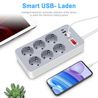 Multiprise portable avec protection contre les surtensions USB standard UE, 6 câbles de 1,8 m, 10 A, utilisation industrielle, protection contre les surcharges, prise d'extension